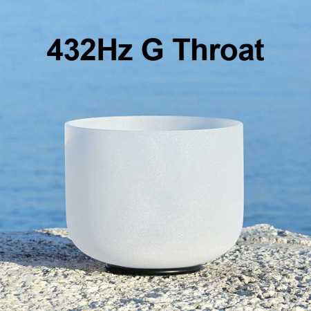 432Hz G Throat 8 Inch White Frosted Quartz Chakra Bowl