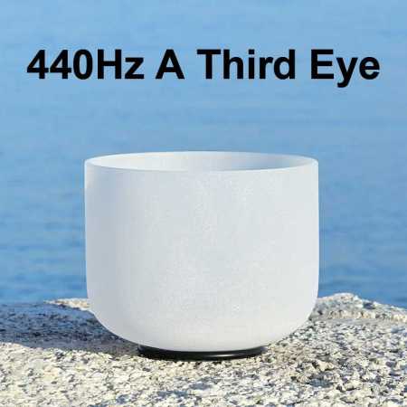 440Hz A Third Eye 8 Inch White Frosted Quartz Healing Bowl