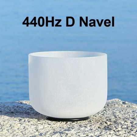 440Hz D Navel 8 Inch White Frosted Quartz Healing Bowl