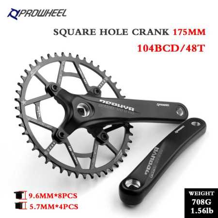 48T PROWHEEL Bicycle Square Hole Sprocket 104BCD 170mm