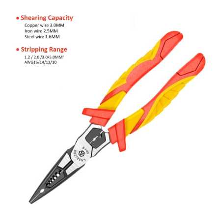 8 Inch Insulated Multifunction Pointed Pliers 1000V German VDE Certification