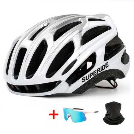 Bike Helmet  Sunglasses Neck Face Warmer Set White Colour
