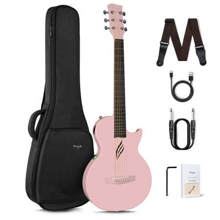 Enya NOVA GO SP1 Pink Electric Guitar Smart Carbon Fiber Acoustic 35 Inch with Pickup, Case, Strap, 