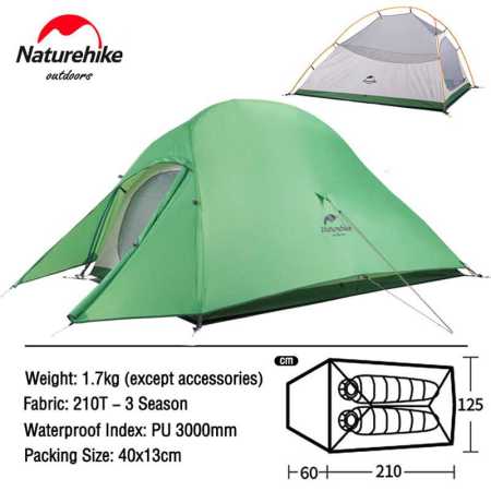 Green Lightweight Naturehike Cloud Up Tent 2 Person Only 1.7kg