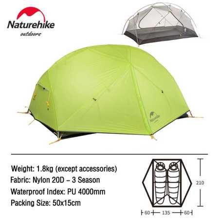 Green Naturehike Mongar Tent 2 Person only 1.8kg