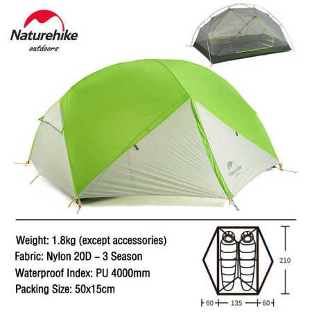 Green and White Mongar Tent for 2 People Lightweight Only 1.8kg