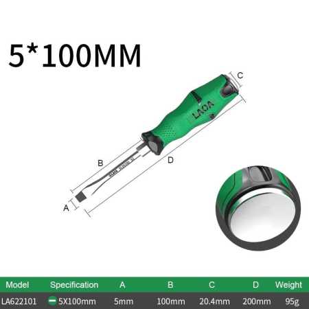 Magnetic Flathead Screwdriver  5 x 100mm Percussion Anti slip Grip LA622101