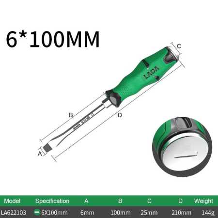 Magnetic Flathead Screwdriver  6 x 100mm Percussion Anti slip Grip LA622103