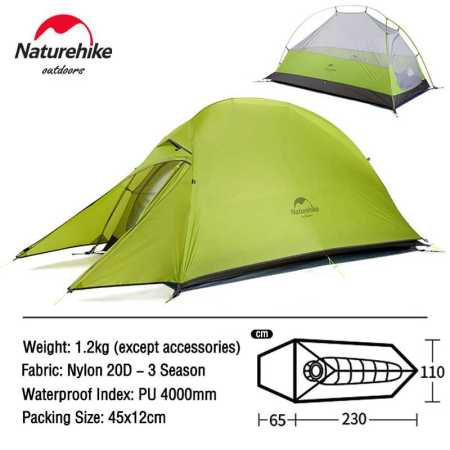 Naturehike Cloud Up 1 Person Hiking Tent only 1.2kg