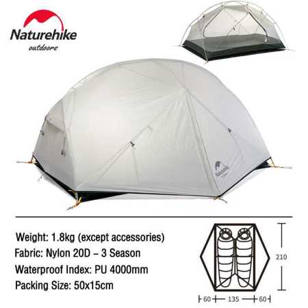 Naturehike Mongar Tent 2 Person Lightweight Only 1.8kg