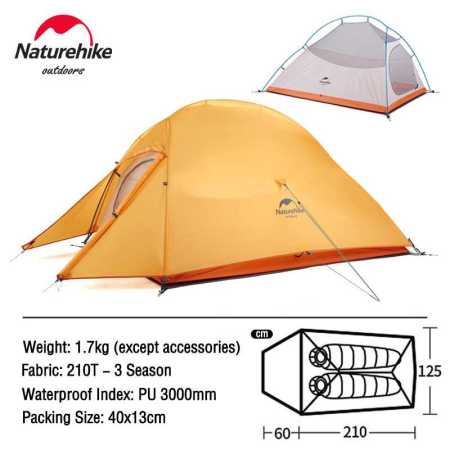 Orange Lightweight 2 Person Tent Only 1.7kg