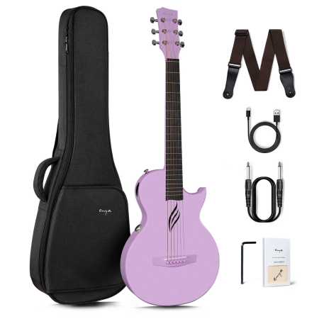 Pink Electric Guitar Smart Carbon Fiber Acoustic 35 Inch with Pickup, Case, Strap, 