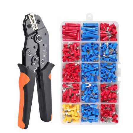 SN 02C Hand Crimping Tool 0.25 2.5mm Adjustable Crimper Plier with 280pc Cable Lugs