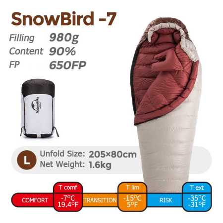 SnowBird -7 down Sleeping Bag -7 to  -15 degrees C