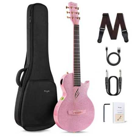 Sparkling Pink Electric Guitar Smart Carbon Fiber Acoustic 35 Inch