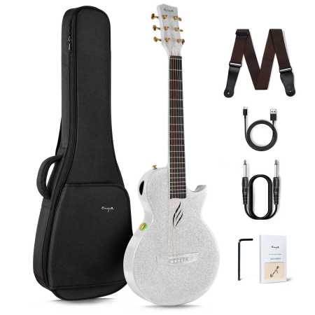 Sparkling Silver Electric Guitar Smart Carbon Fiber Acoustic 35 Inch