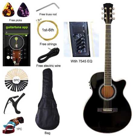 Thin Body Black Acoustic Guitar with Gig Bag and accessories