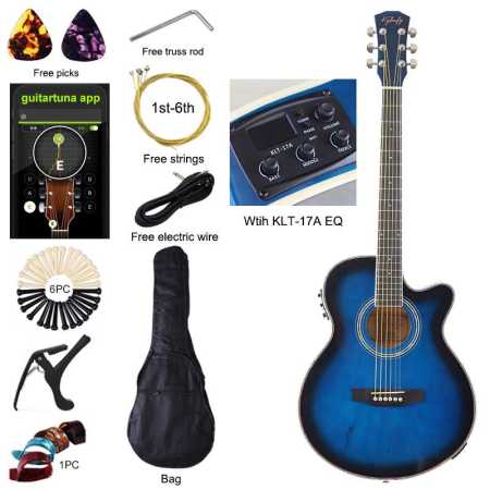 Thin Body Blue Acoustic Guitar with Gig Bag and accessories