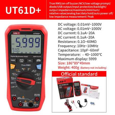 Uni T Tester UT61D Plus 22000 Counts AC DC 1000V Amp Meter Voltmeter True RMS Electric Multitester