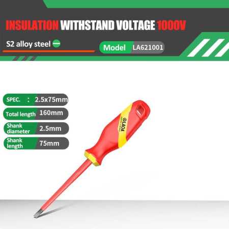 VDE Insulated Electrcians Screwdriver Flathead 2.5 x 75mm LA621001