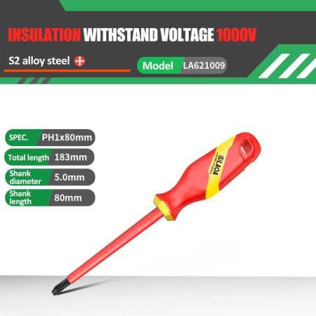 VDE Insulated Electrcians Screwdriver Phillips PH1 x 80mm LA621009