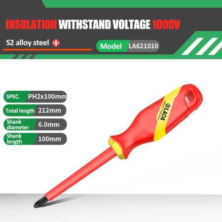 VDE Insulated Electrcians Screwdriver Phillips PH2 x 100mm LA621010